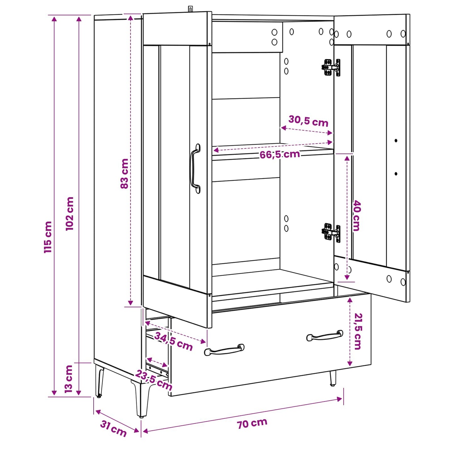 Magasfiú Antik Fa 70 x 31 x 115 cm Szerelt Fa