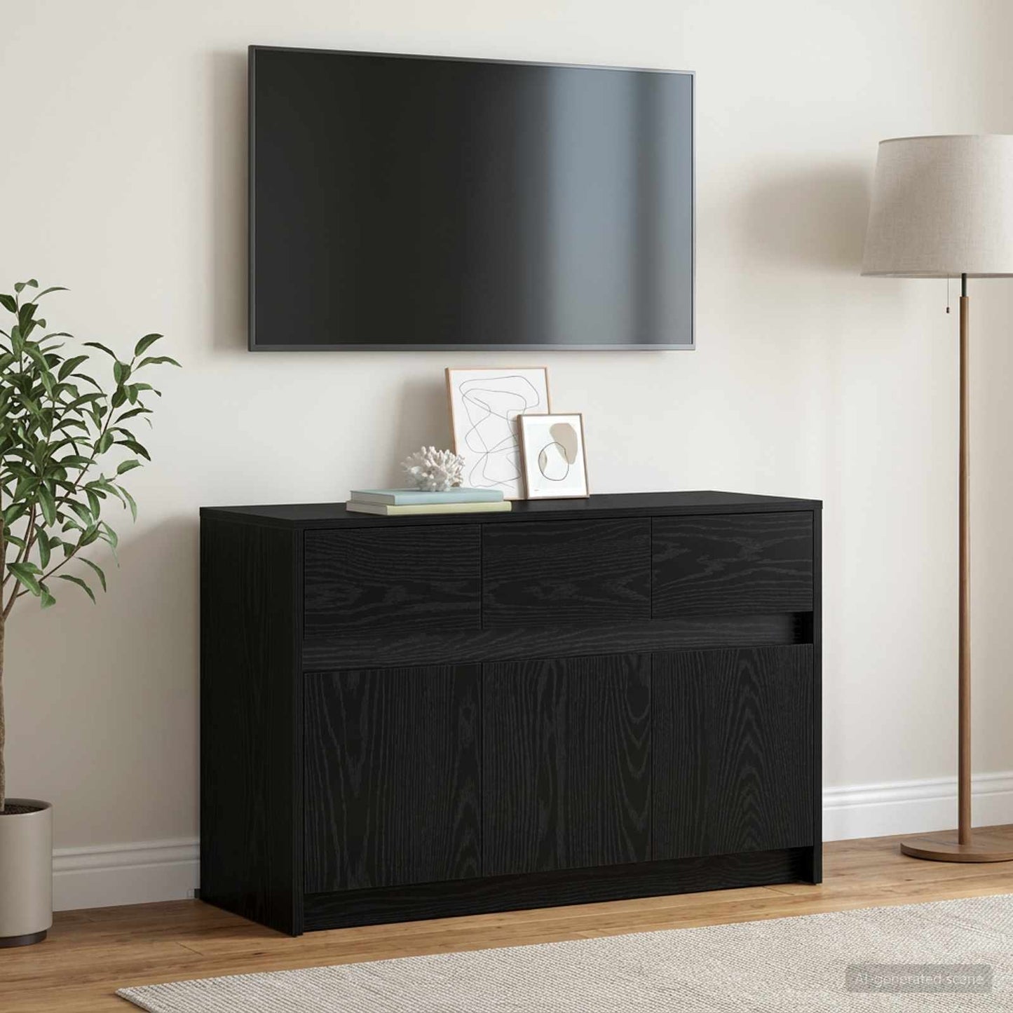 TV szekrény 91 x 34 x 61 cm Fekete Tölgy Szerelt Fa