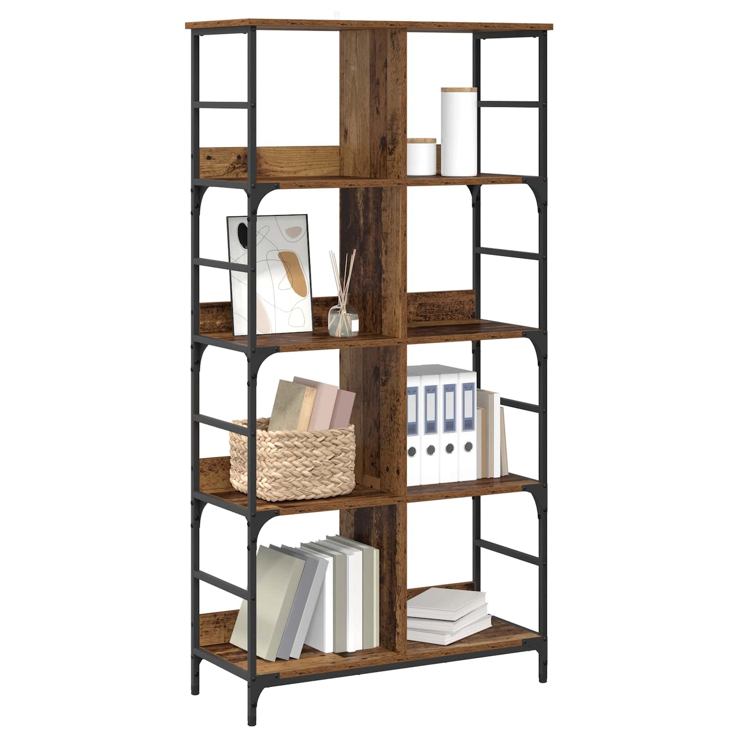 Könyvespolc 4 szintes 78,5 x 33 x 153 cm fém PB Antik fa