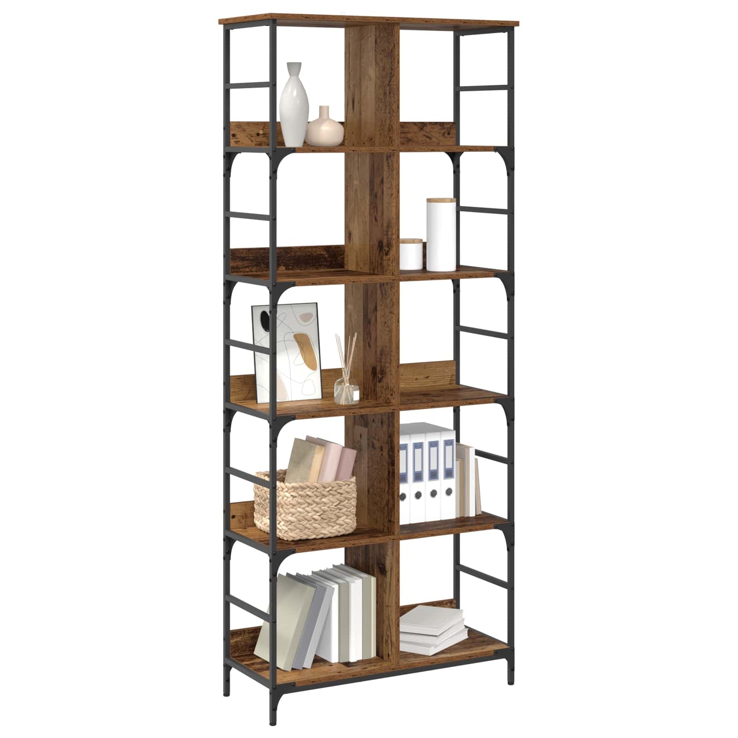 Könyvespolc 4 szintes 78,5 x 33 x 188,5 cm fém PB Antik fa
