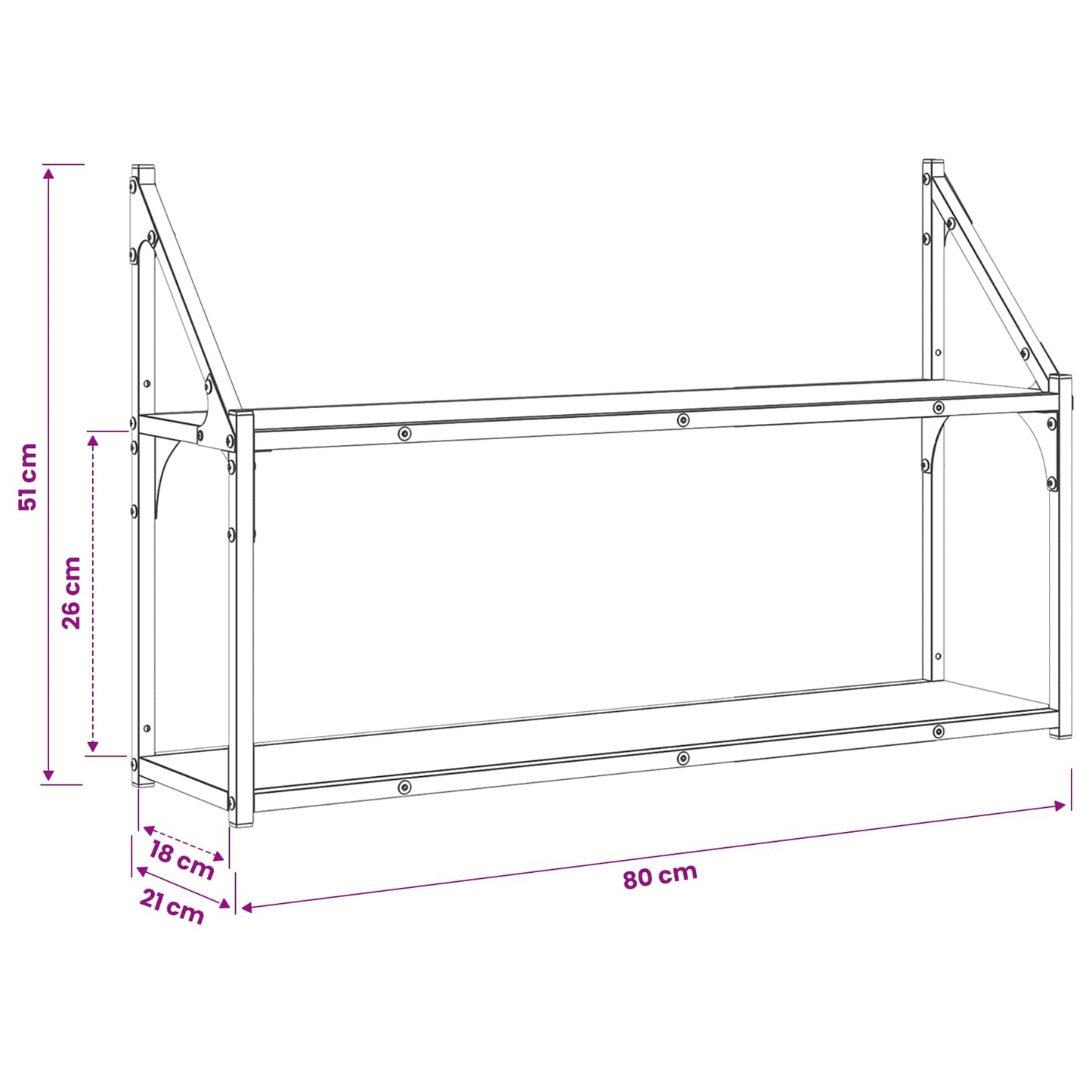 Falpolc Falra szerelhető Antik fa 80 x 21 x 51 cm fém PB