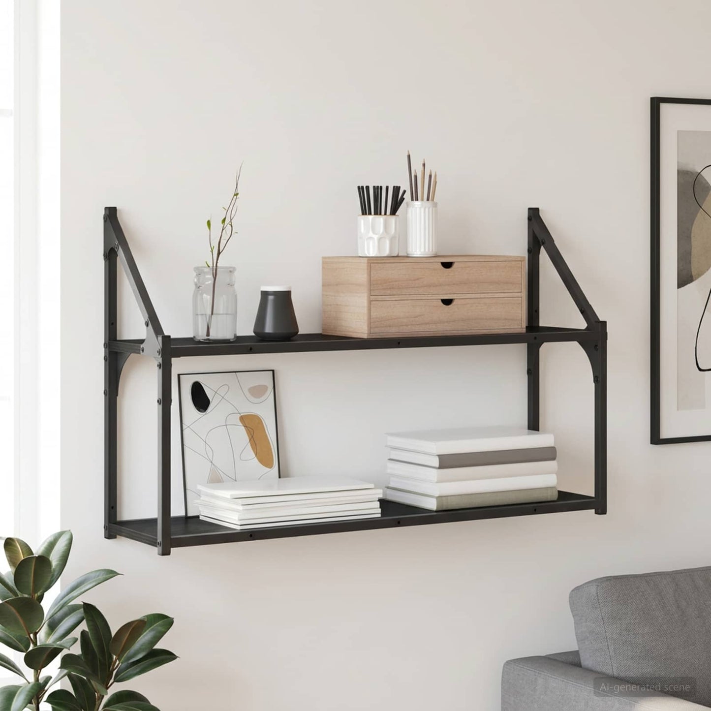 Falpolc Falra szerelhető Fekete tölgy 80 x 21 x 51 cm fém PB