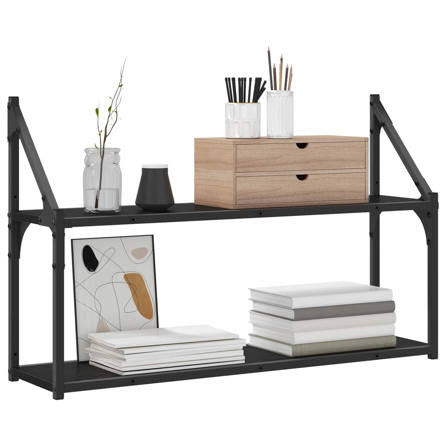 Falpolc Falra szerelhető Fekete tölgy 80 x 21 x 51 cm fém PB