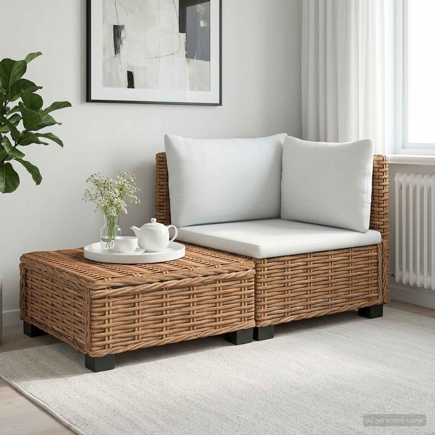 2 db Rattan Lounge Szett Párnákkal GENDT Természetes Rátta