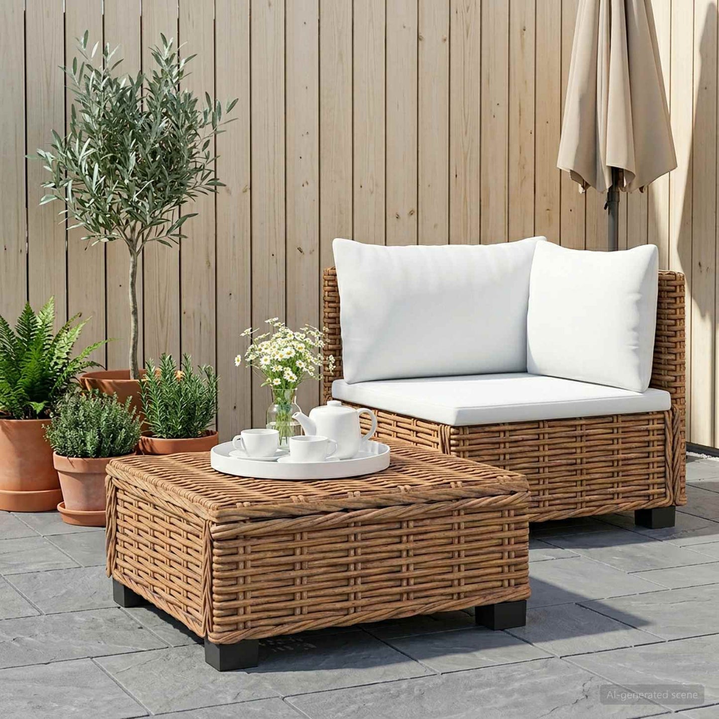 2 db Rattan Lounge Szett Párnákkal GENDT Természetes Rátta