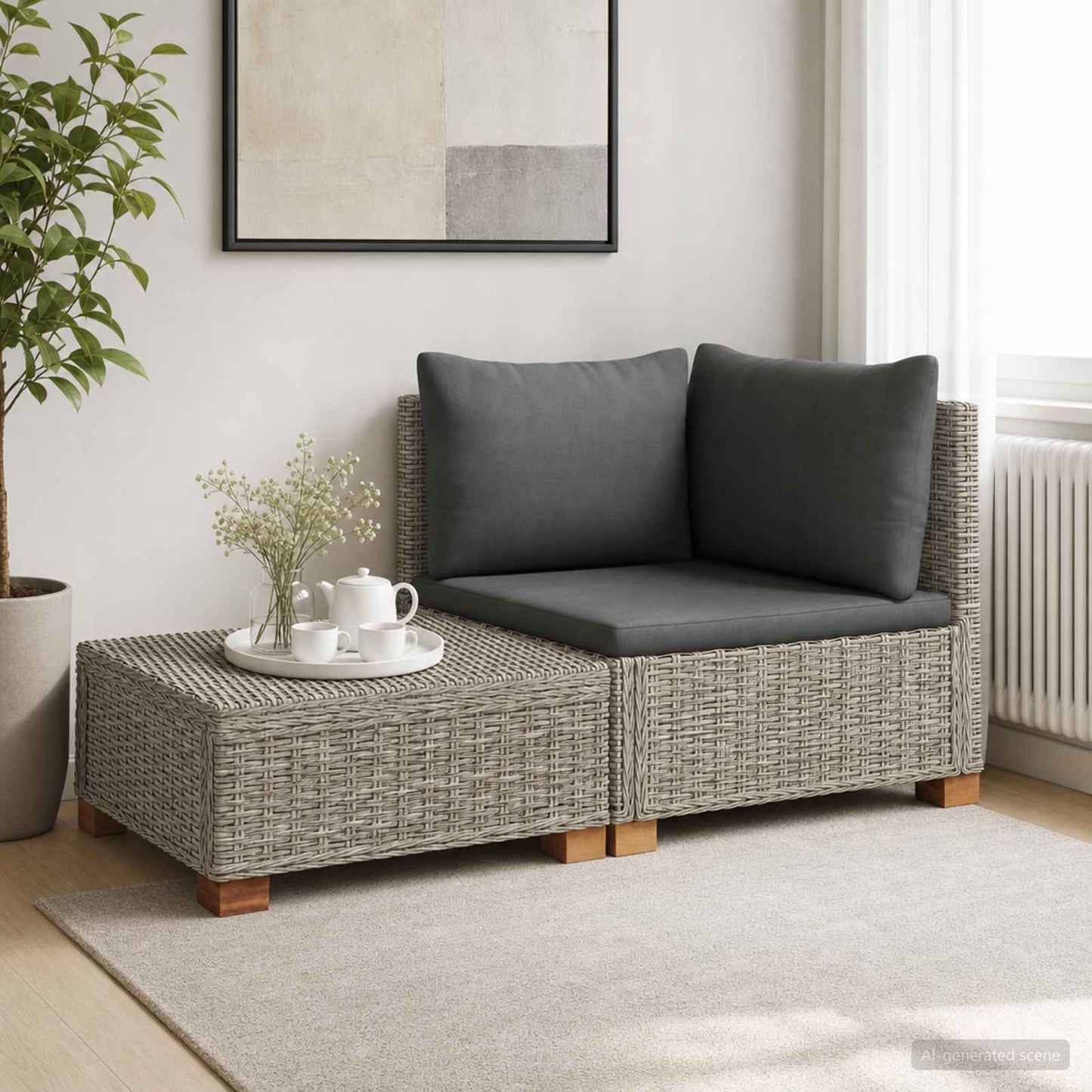 2 db Rattan Lounge Szett Párnákkal GENDT Természetes Rátta