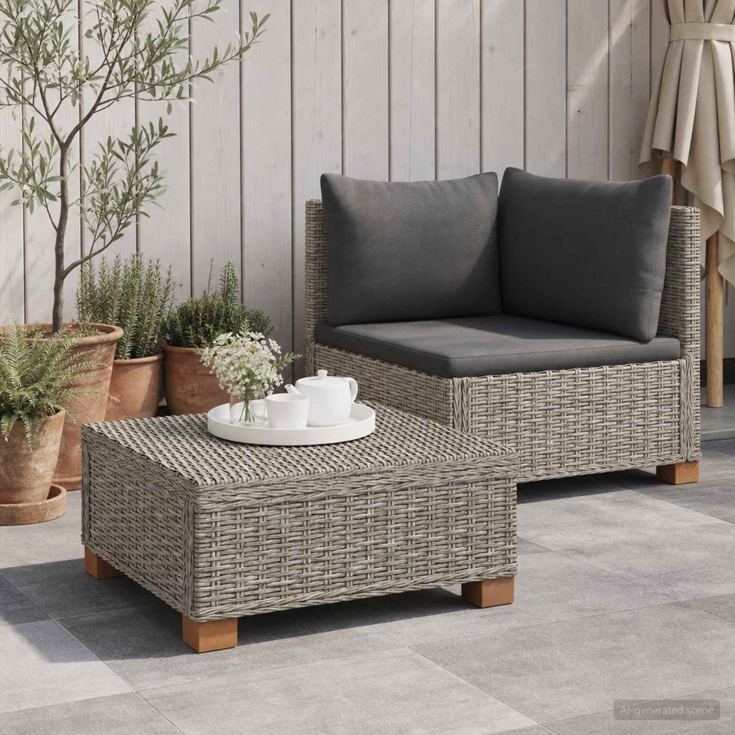 2 db Rattan Lounge Szett Párnákkal GENDT Természetes Rátta