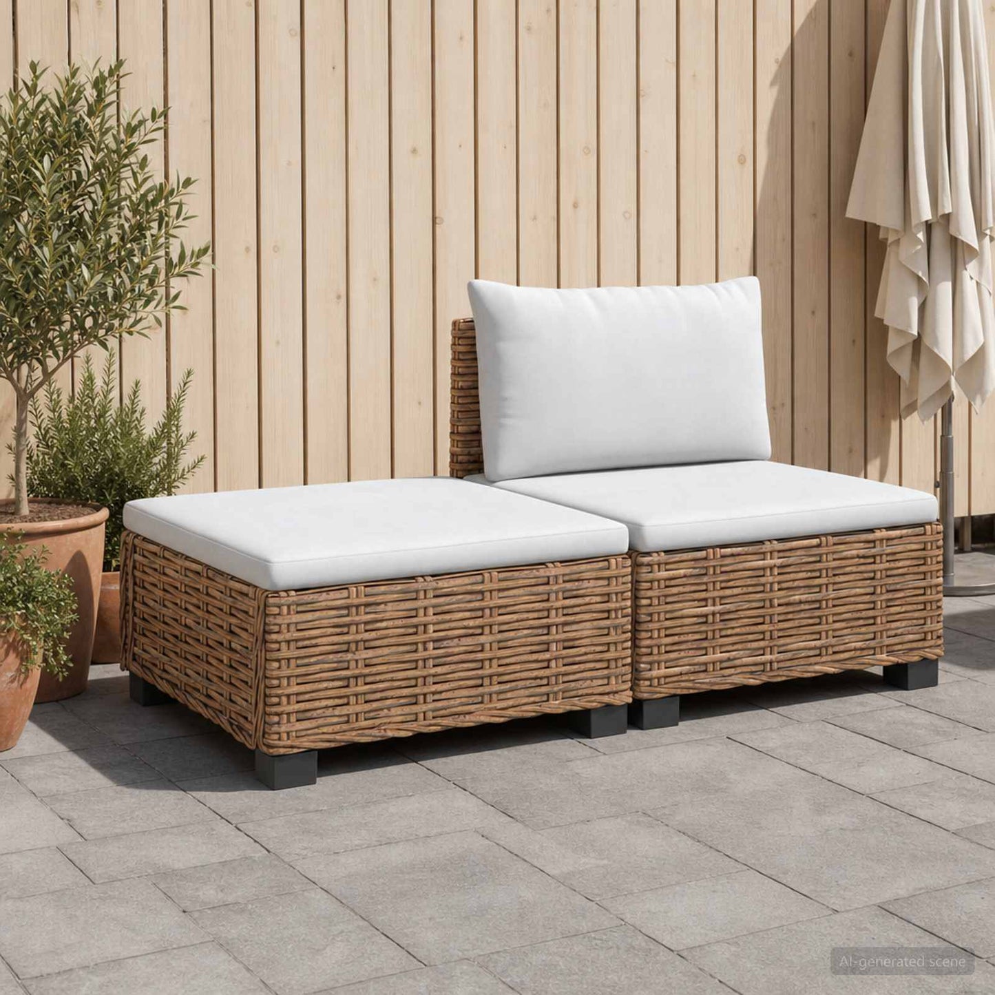 2 db Rattan Lounge Szett Párnákkal GENDT Természetes Rátta