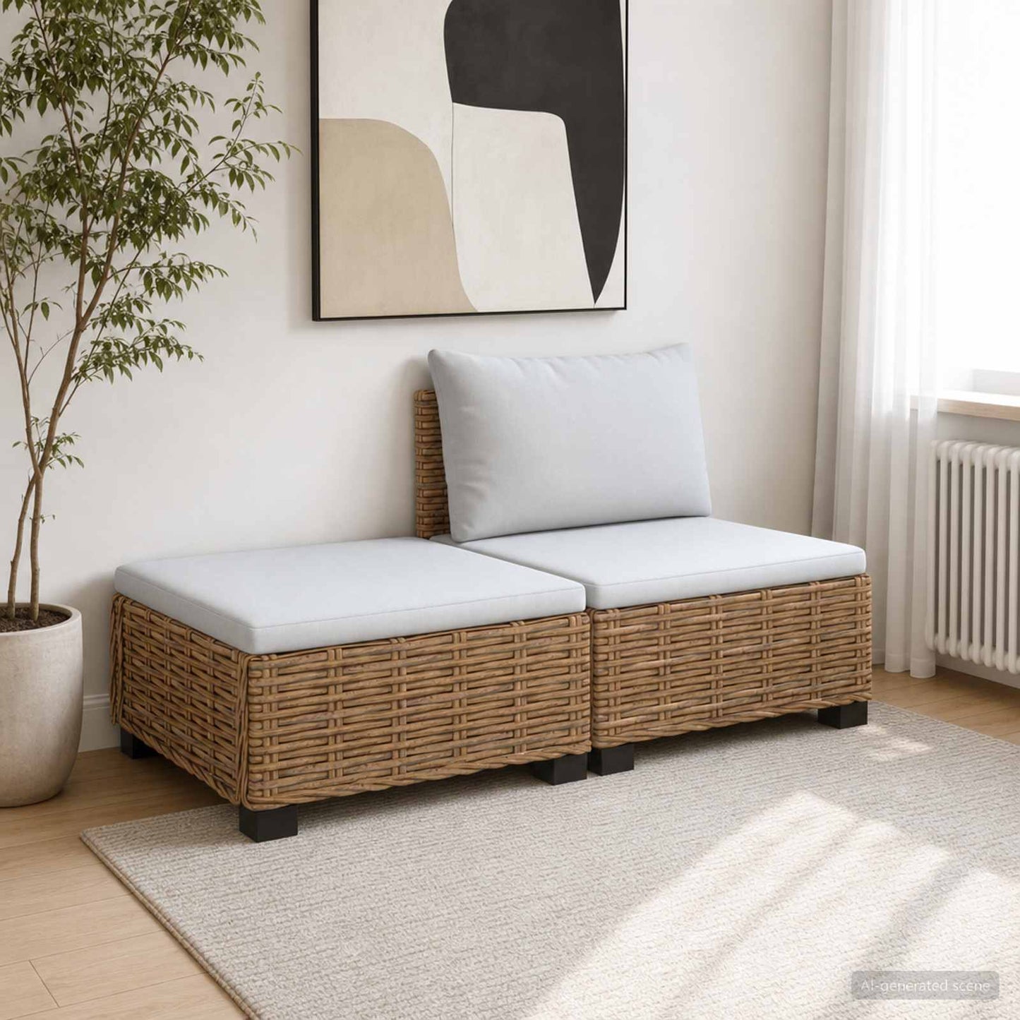 2 db Rattan Lounge Szett Párnákkal GENDT Természetes Rátta
