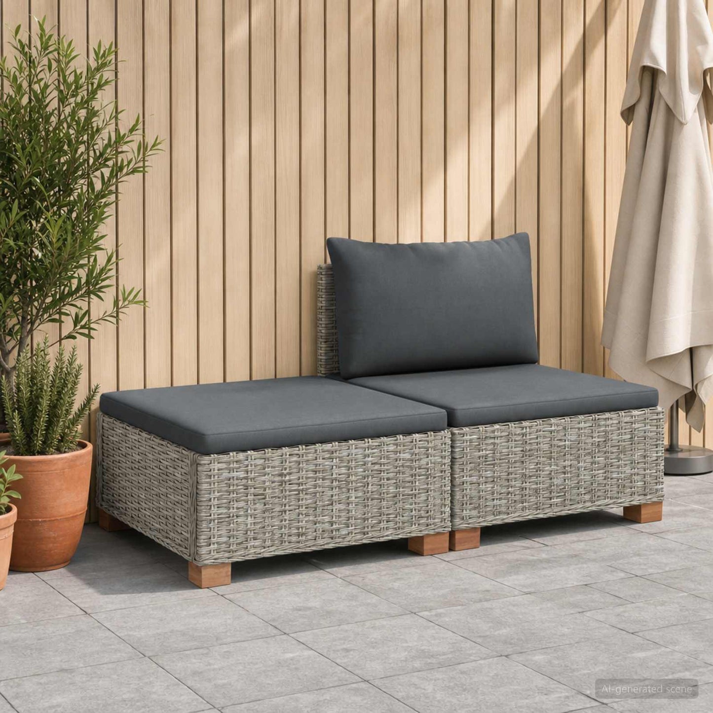 2 db Rattan Lounge Szett Párnákkal GENDT Természetes Rátta