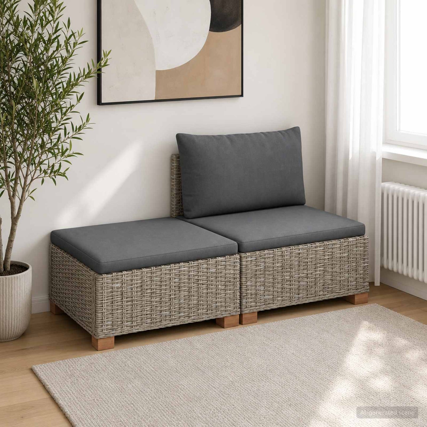 2 db Rattan Lounge Szett Párnákkal GENDT Természetes Rátta