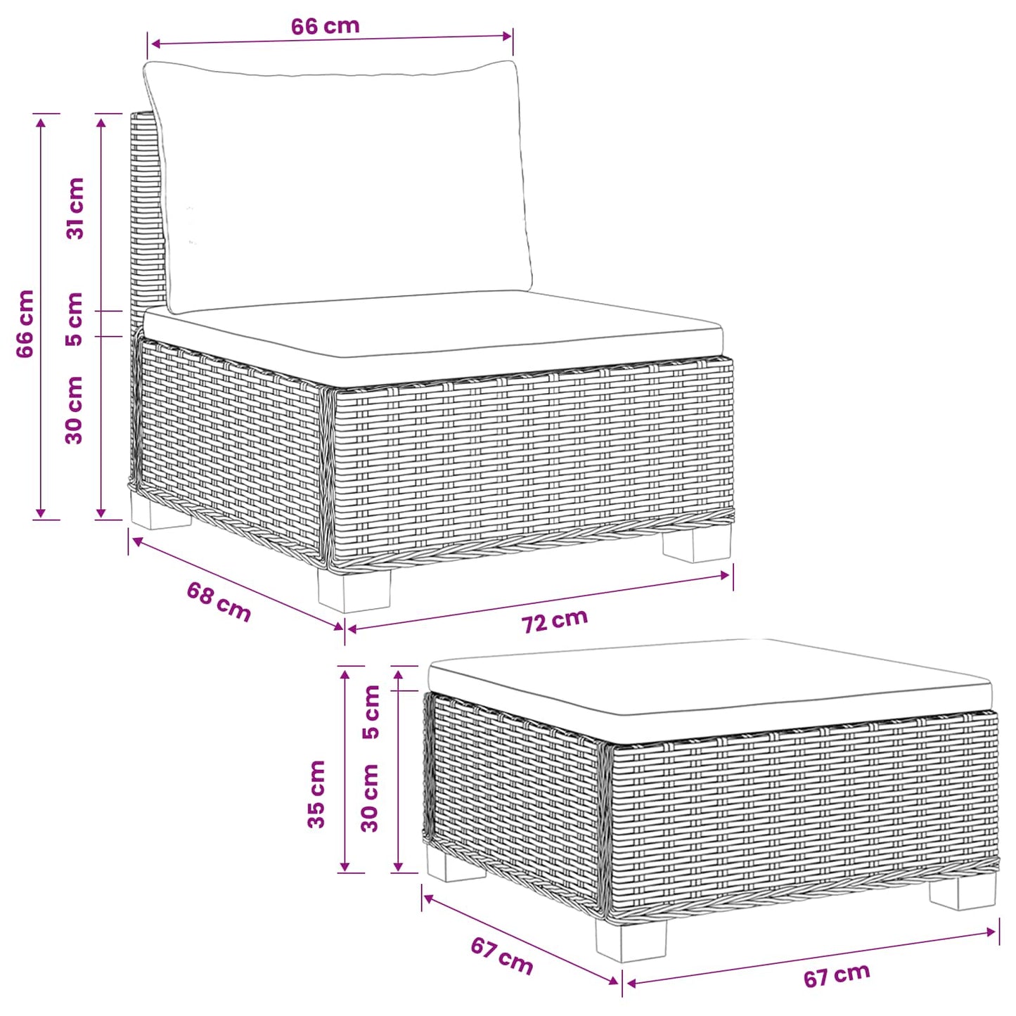 2 db Rattan Lounge Szett Párnákkal GENDT Természetes Rátta