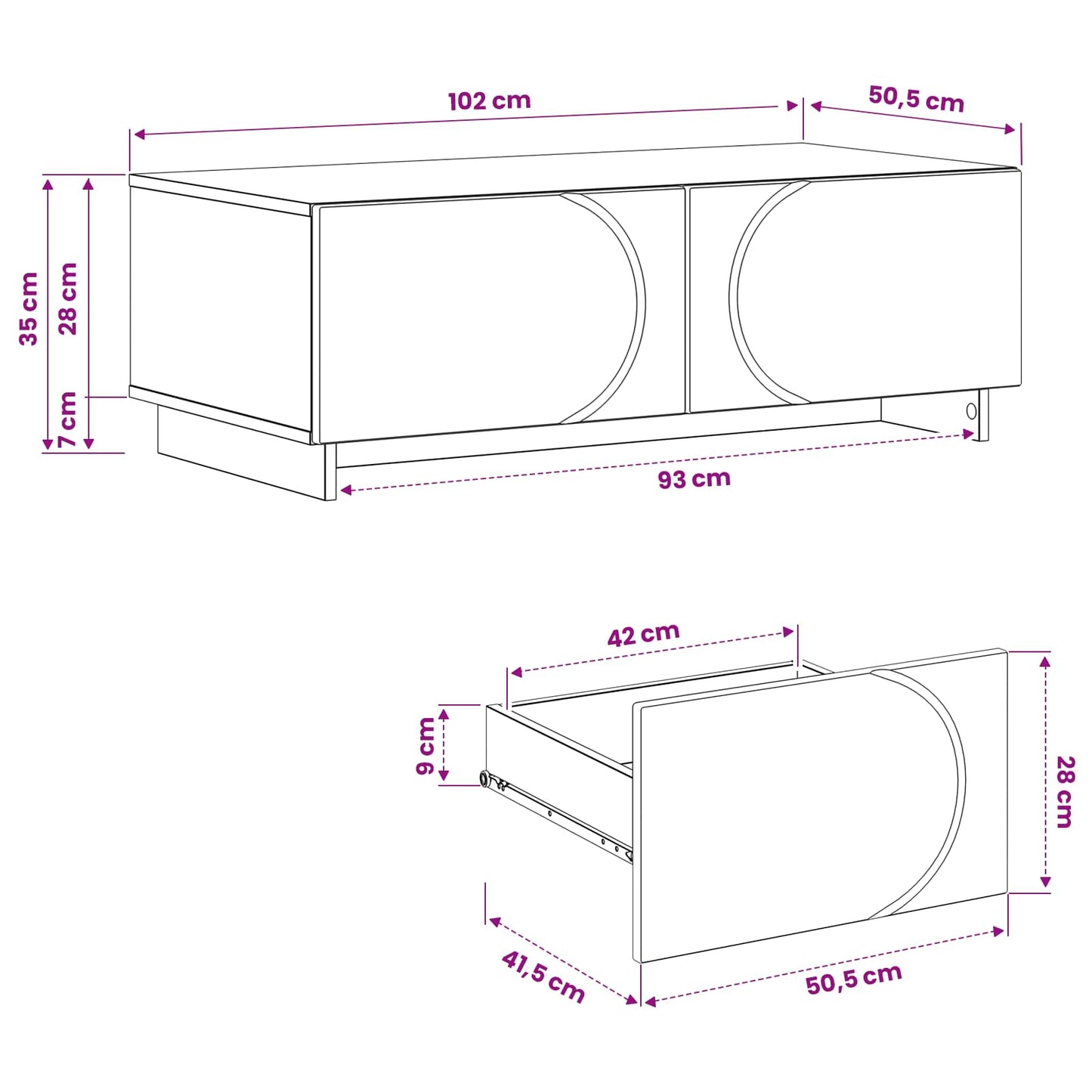 Dohányzóasztal Sonoma Tölgy 102 x 50,5 x 35 cm Bútorlap