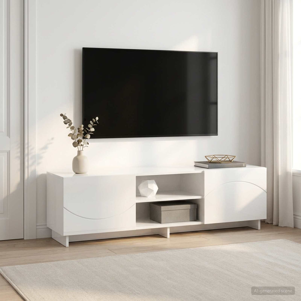 TV állvány 140 x 34,5 x 40 cm Magasfényű Fehér Szerelt Fa