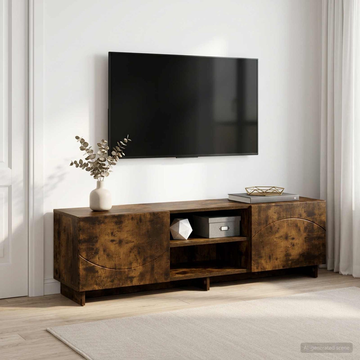 TV állvány 140 x 34,5 x 40 cm Füstös Tölgy Szerelt Fa