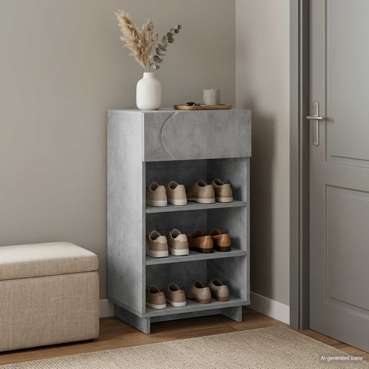 Cipőszekrény 48 x 38 x 87,5 cm Szerelt Fa Betonszürke