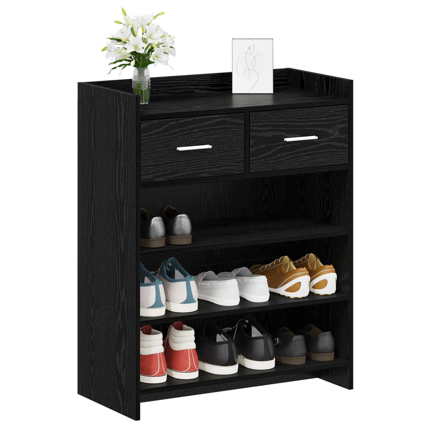 Cipőszekrény fiókkal Fekete Tölgy 73,5 x 36 x 92 cm Szerelt Fa