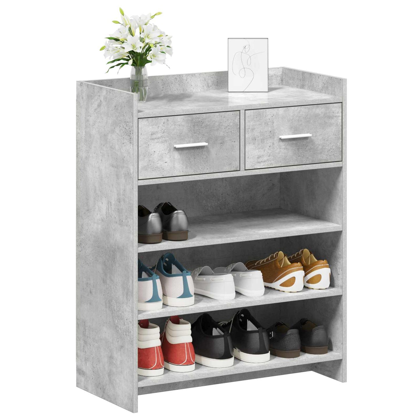 Cipőszekrény fiókkal Betonszürke 73,5 x 36 x 92 cm Szerelt Fa