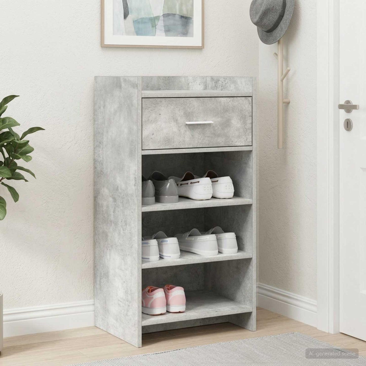 Cipőszekrény fiókkal Betonszürke 48 x 36 x 92 cm Szerelt Fa