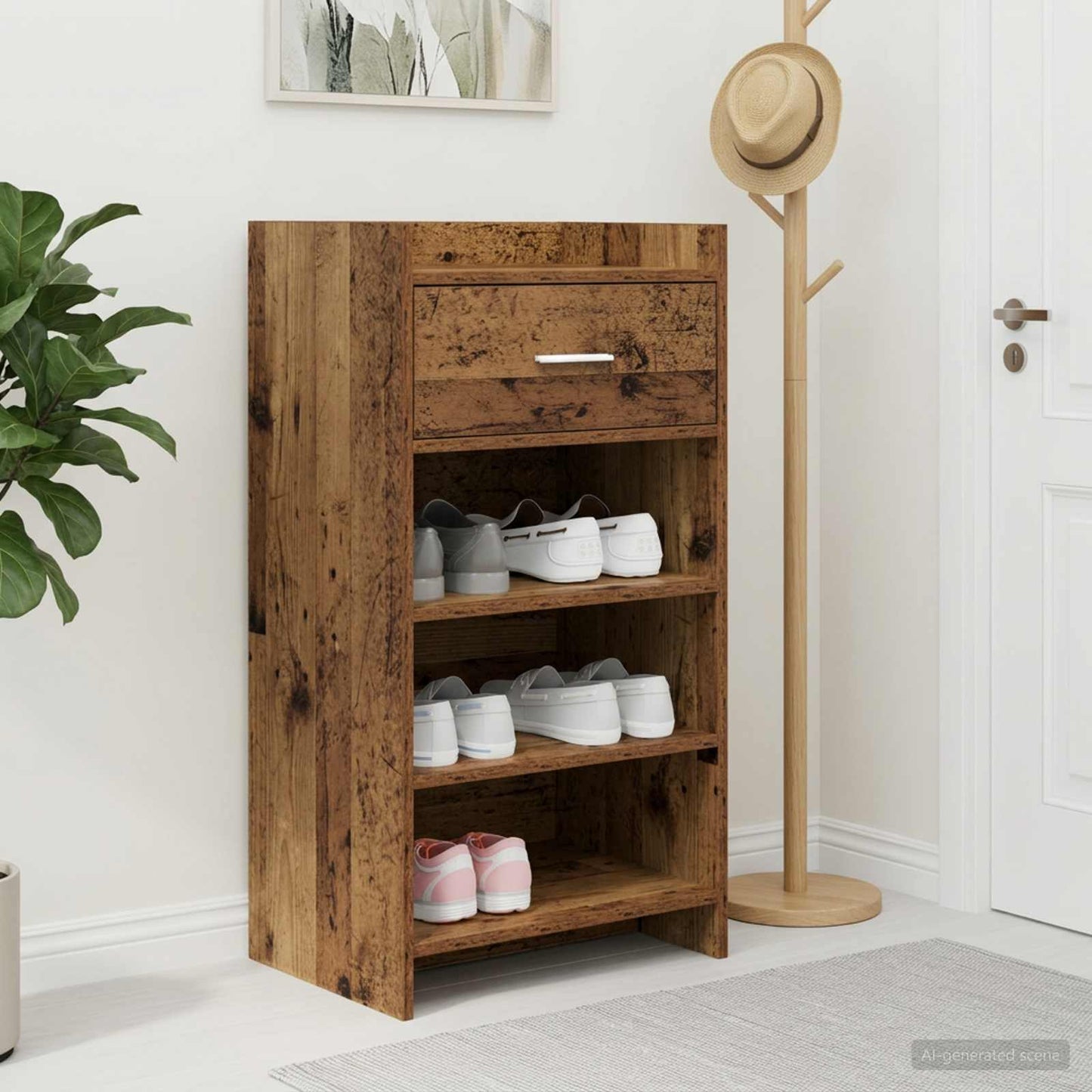 Cipőszekrény fiókkal Antik Fa 48 x 36 x 92 cm Szerelt Fa