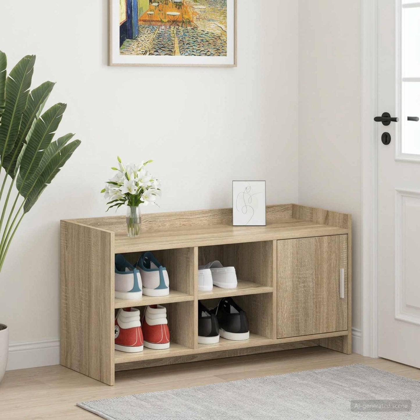 Cipőszekrény ajtóval Sonoma Tölgy 100 x 39,5 x 51 cm Szerelt Fa
