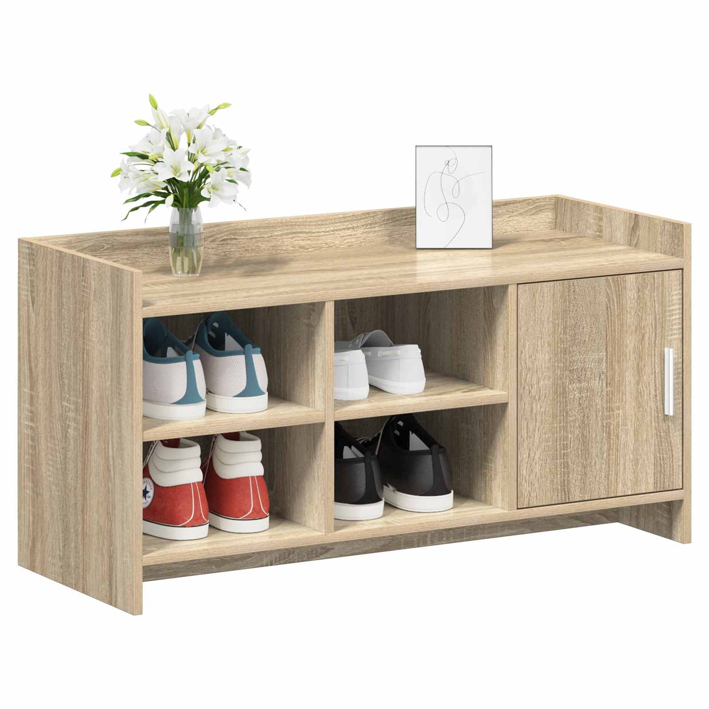 Cipőszekrény ajtóval Sonoma Tölgy 100 x 39,5 x 51 cm Szerelt Fa