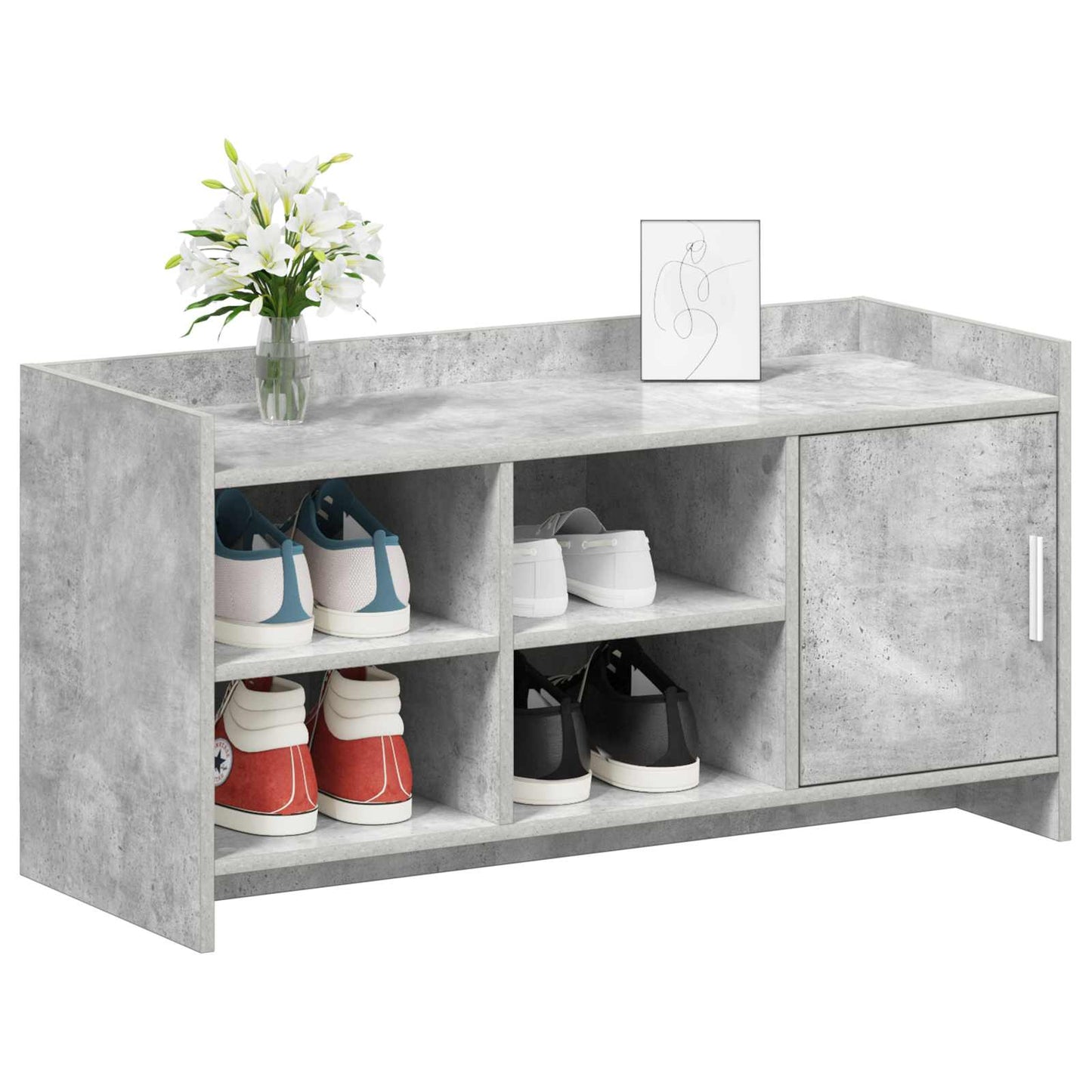 Cipőszekrény ajtóval Betonszürke 100 x 39,5 x 51 cm Szerelt Fa