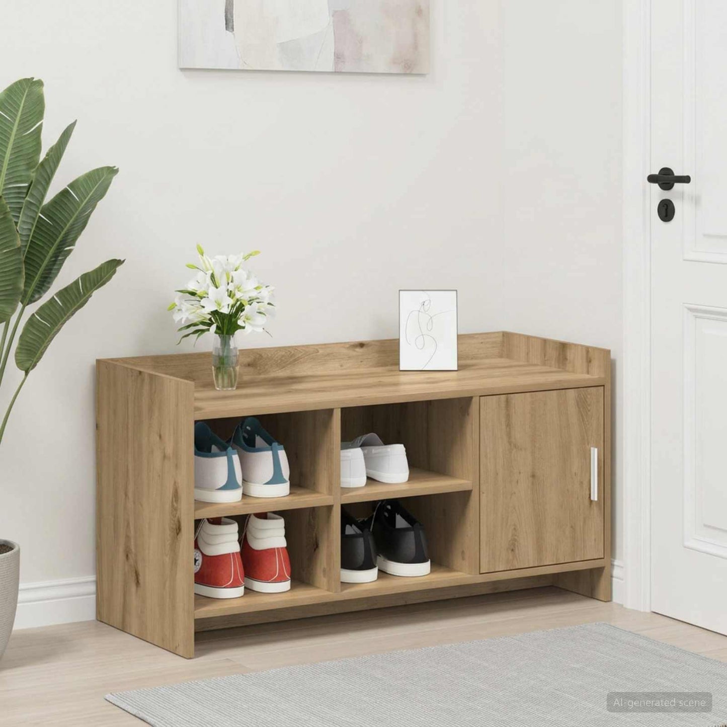 Cipőszekrény 100 x 39,5 x 51 cm Szerelt Fa Kézműves Tölgy