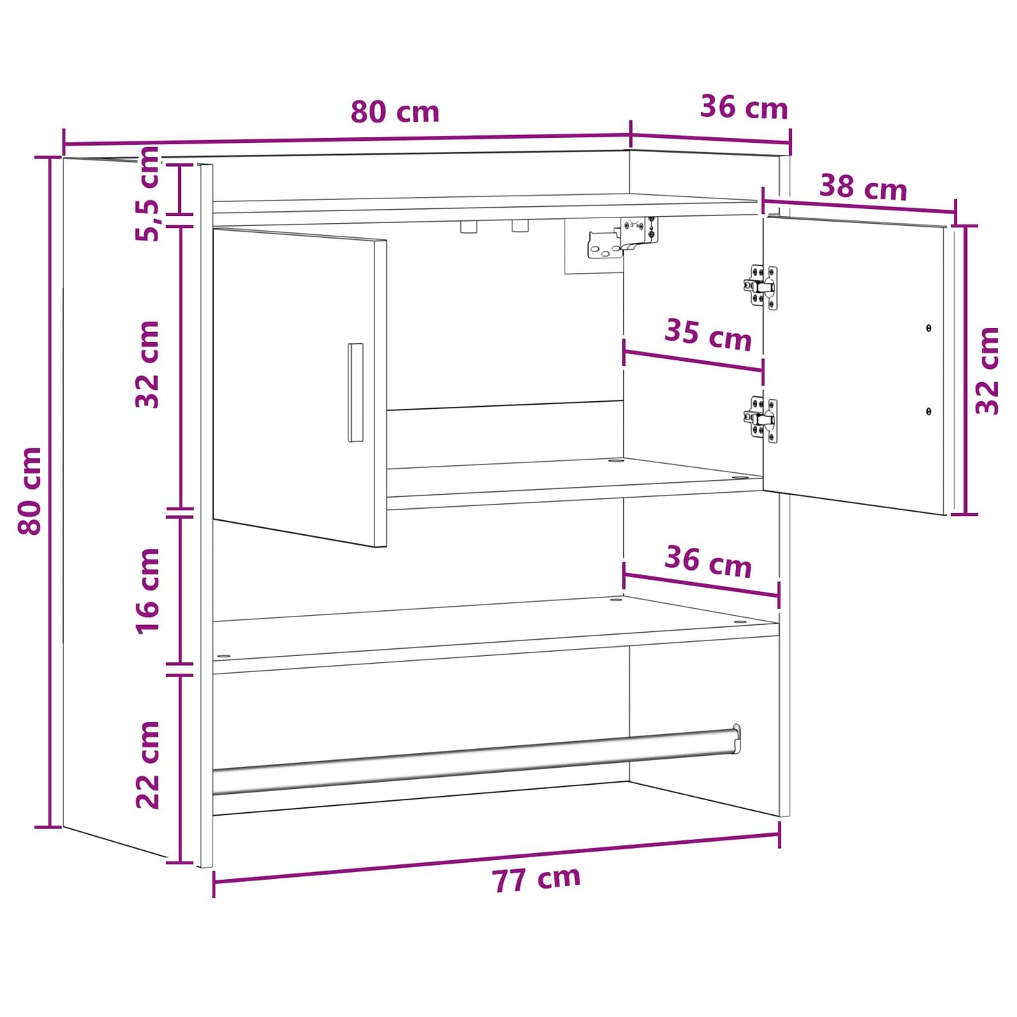 Falpolc Falra szerelhető Betonszürke 80 x 36 x 80 cm Szerelt Fa
