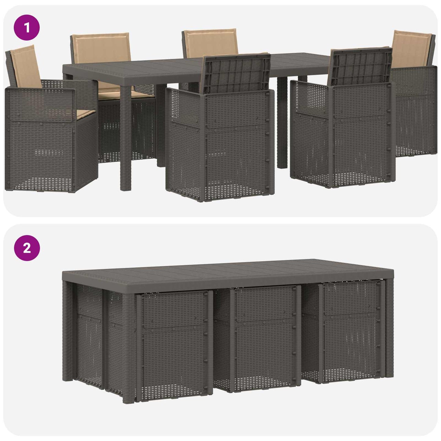 Kert étkező szett párnával 7 pcs Világosszürke és Taupe PP