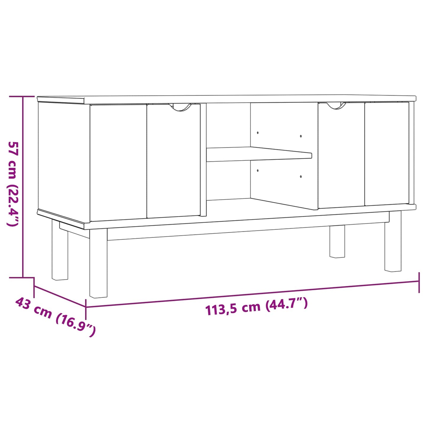 TV állvány OTTA 113,5 x 43 x 57 cm Fekete Tömör Fenyőfa