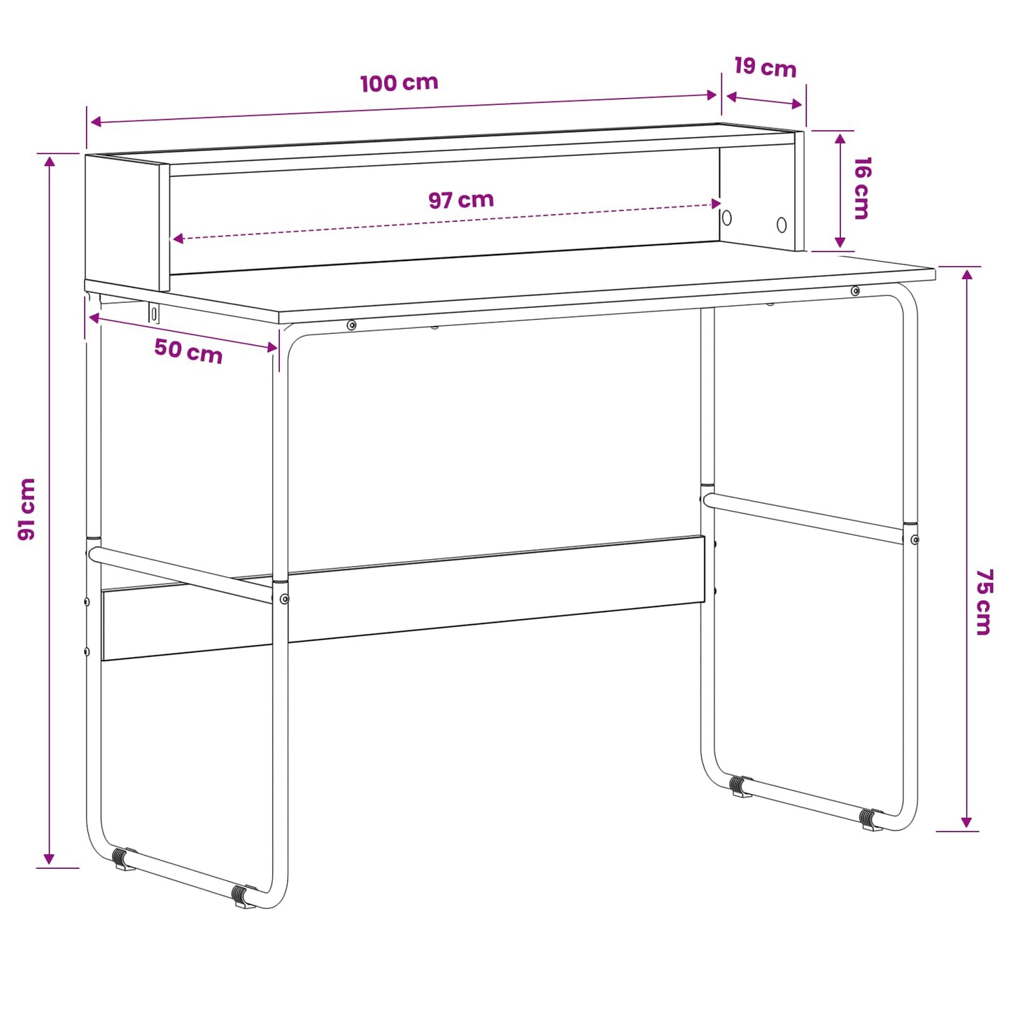 Tárolóval rendelkező íróasztal Sonoma Tölgy 100 x 50 x 91 cm