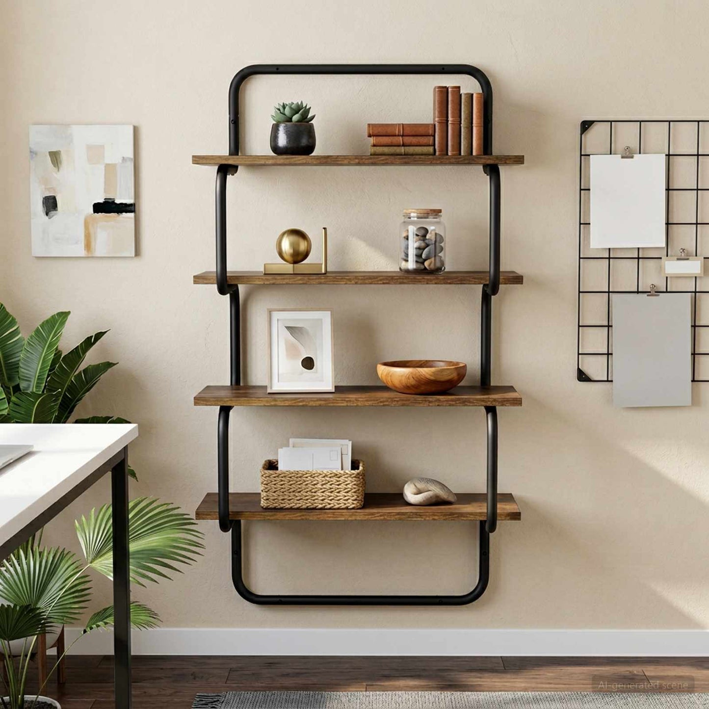 4-Tier Fali Polc Füstös Tölgy 80 x 24,5 x 104 cm Szerelt Fa