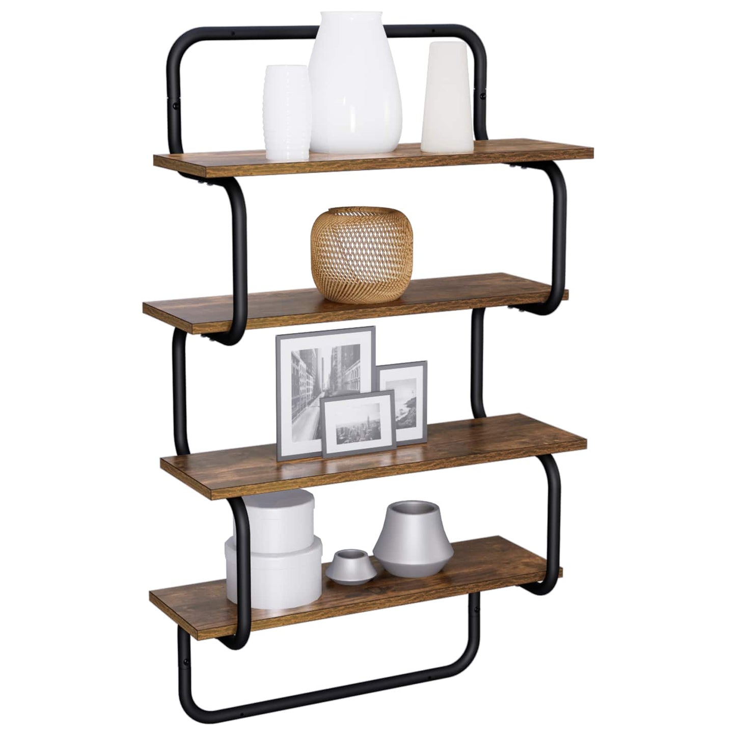 4-Tier Fali Polc Füstös Tölgy 60 x 24,5 x 104 cm Szerelt Fa
