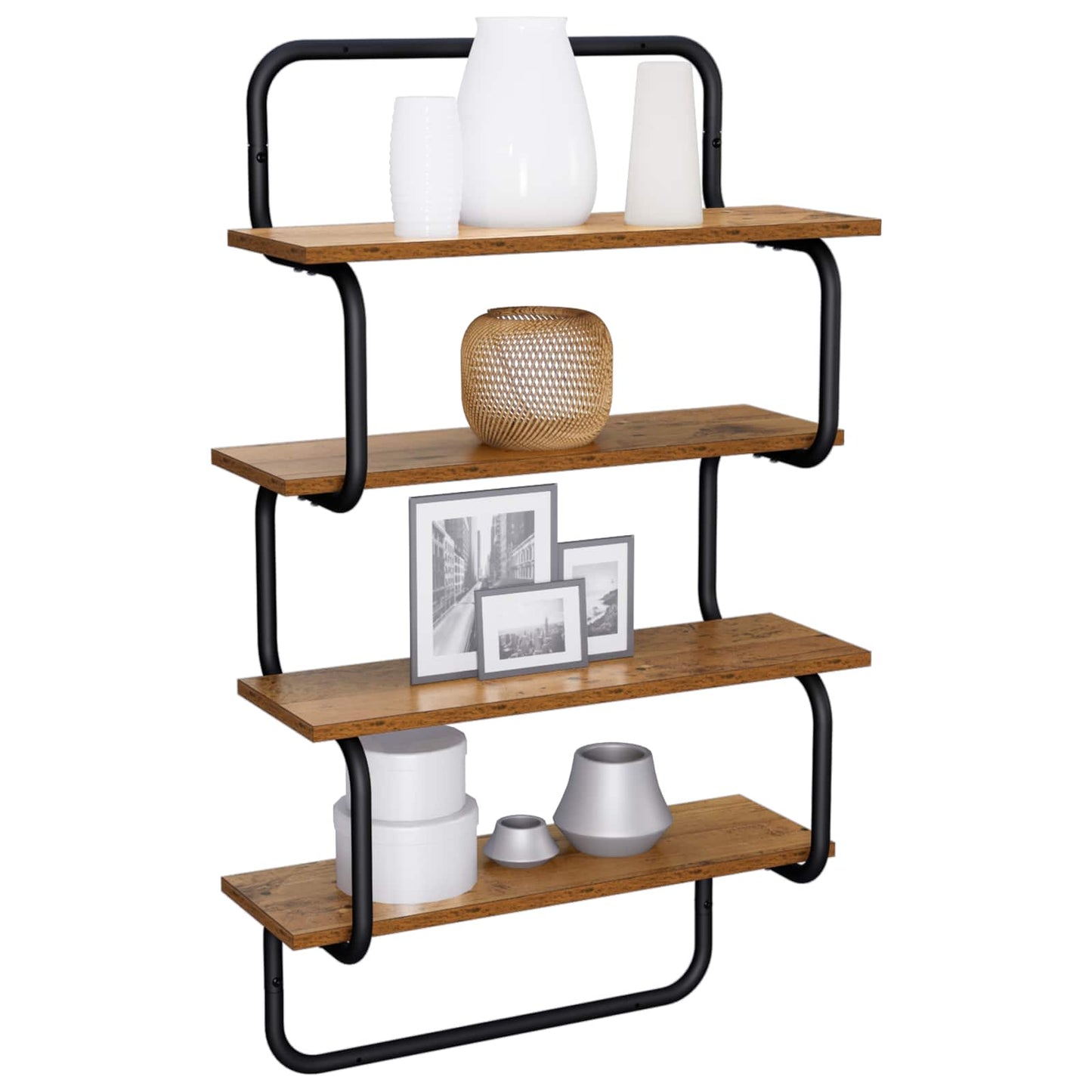 4-Tier Fali Polc Antik Fa 60 x 24,5 x 104 cm Szerelt Fa