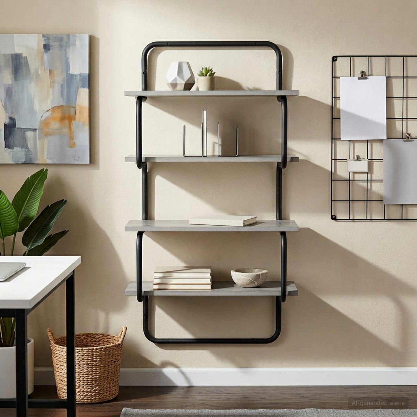 4-Tier Fali Polc Szürke Sonoma 40 x 24,5 x 104 cm Szerelt Fa