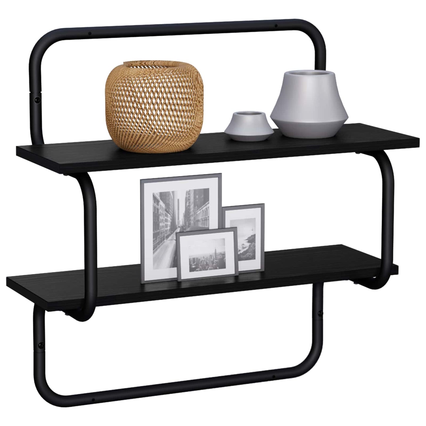 2 szintes falipolc Fekete Tölgy 80 x 24,5 x 61 cm Szerelt Fa