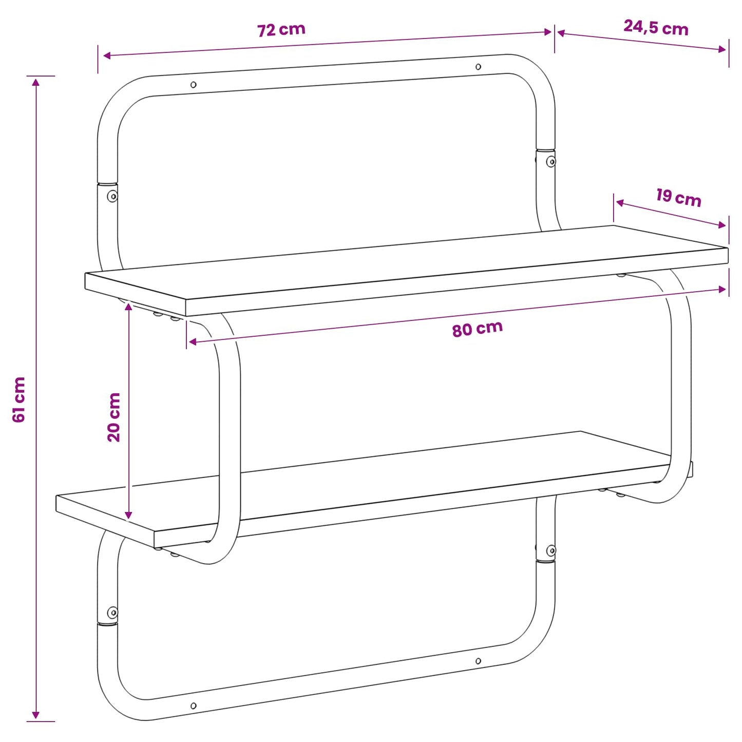2-szintes fali polc Antik Fa 80 x 24,5 x 61 cm Szerelt Fa