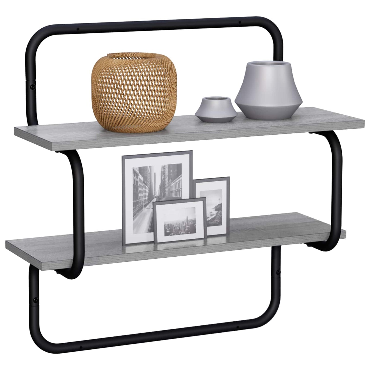 2 szintes fali polc Szürke Sonoma 60 x 24,5 x 61 cm Szerelt Fa