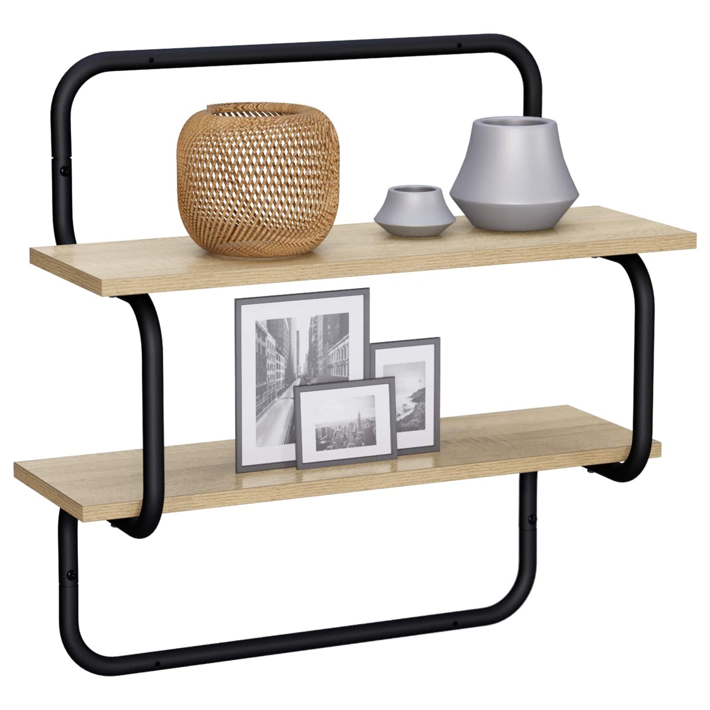 2 szintes fali polc Sonoma Tölgy 40 x 24,5 x 61 cm Szerelt Fa