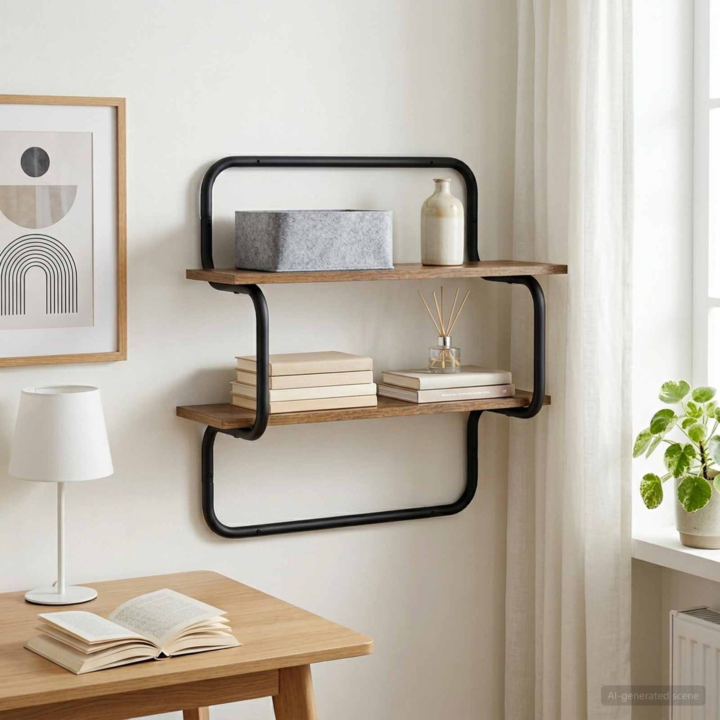 2 szintes fali polc Füstös Tölgy 40 x 24,5 x 61 cm Szerelt Fa