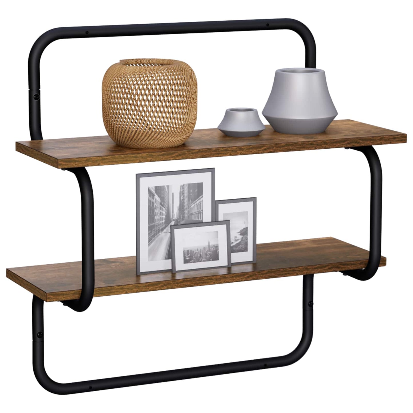 2 szintes fali polc Füstös Tölgy 40 x 24,5 x 61 cm Szerelt Fa