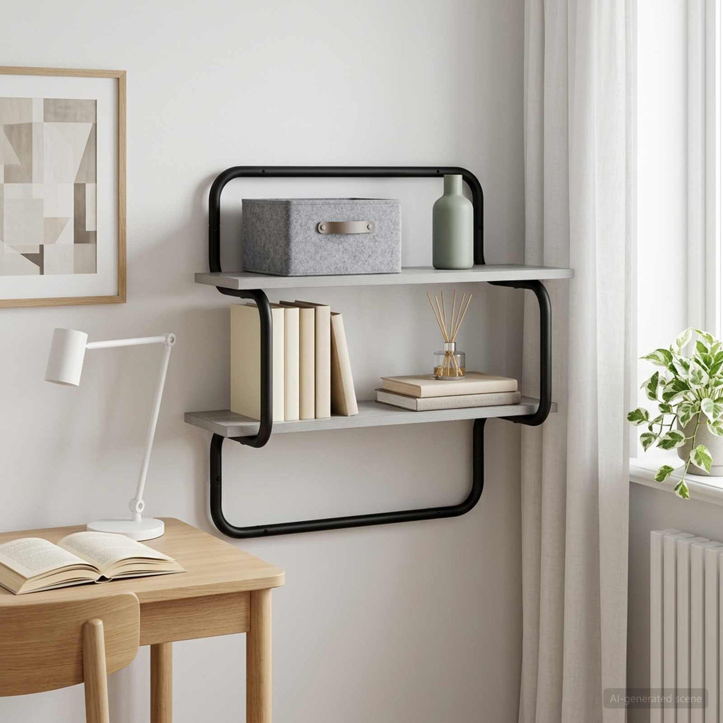 2 szintes fali polc Szürke Sonoma 40 x 24,5 x 61 cm Szerelt Fa