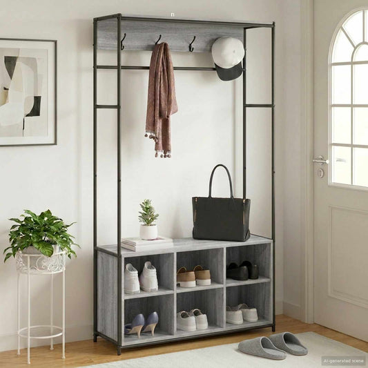 Kabátállvány cipőpaddal Szürke Sonoma 100 x 32 x 180,5 cm