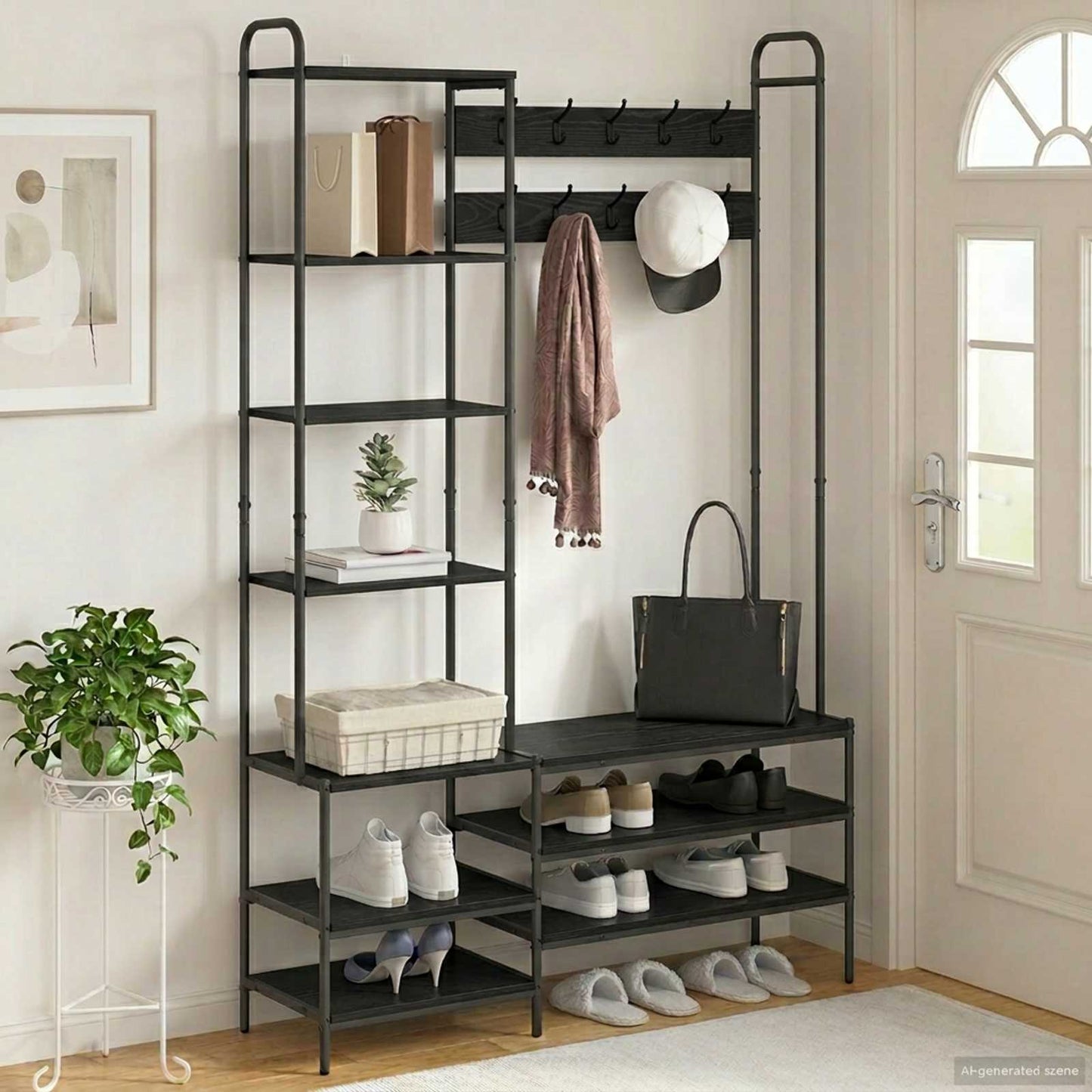 Kabátállvány cipőpaddal Fekete Tölgy 120,5 x 34 x 190 cm
