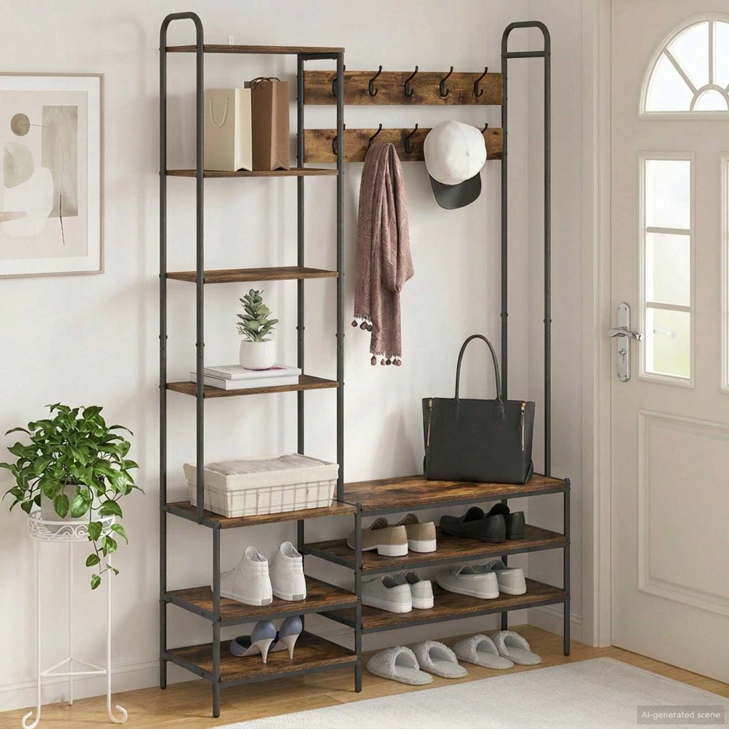 Kabátállvány cipőpaddal Füstös Tölgy 120,5 x 34 x 190 cm