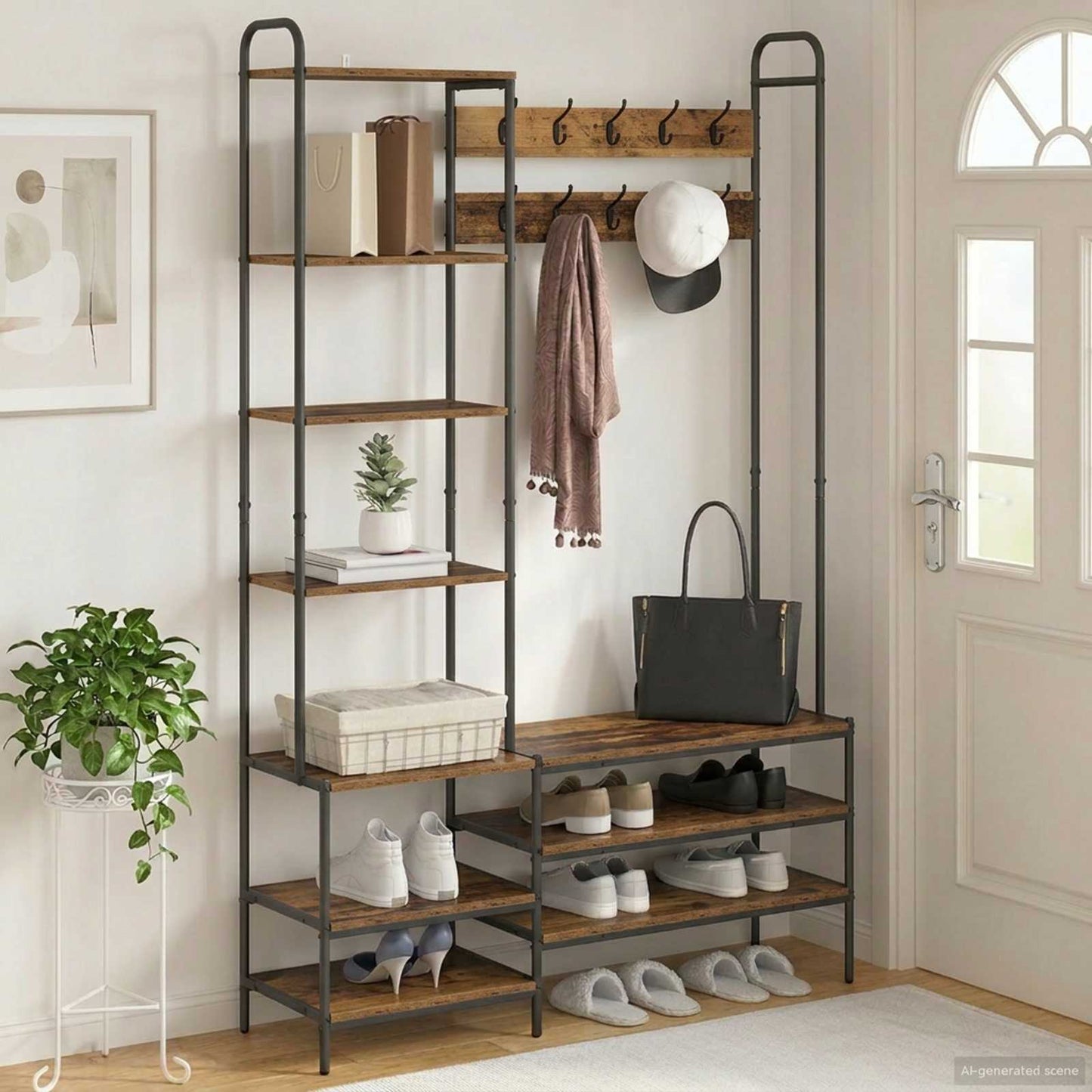 Kabátállvány cipőpaddal Antik Fa 120,5 x 34 x 190 cm Szerelt Fa