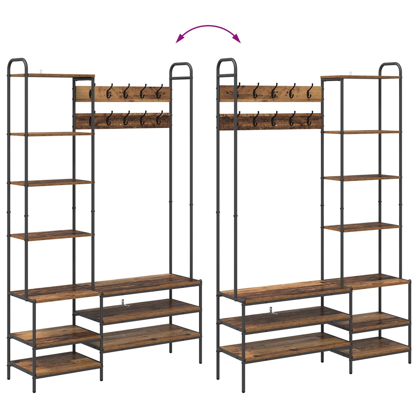 Kabátállvány cipőpaddal Antik Fa 120,5 x 34 x 190 cm Szerelt Fa