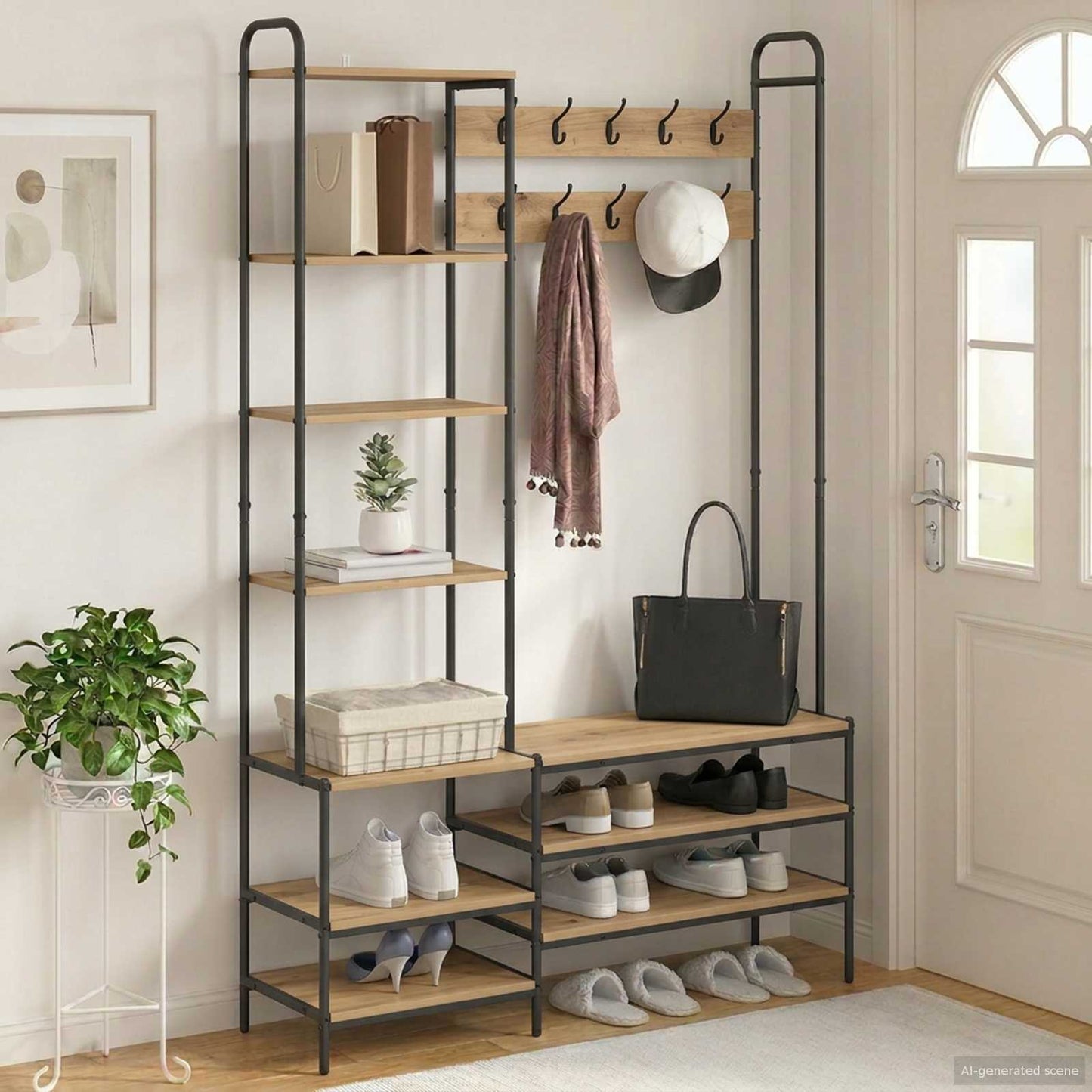 Kabátállvány cipőpaddal Kézműves Tölgy 120,5 x 34 x 190 cm