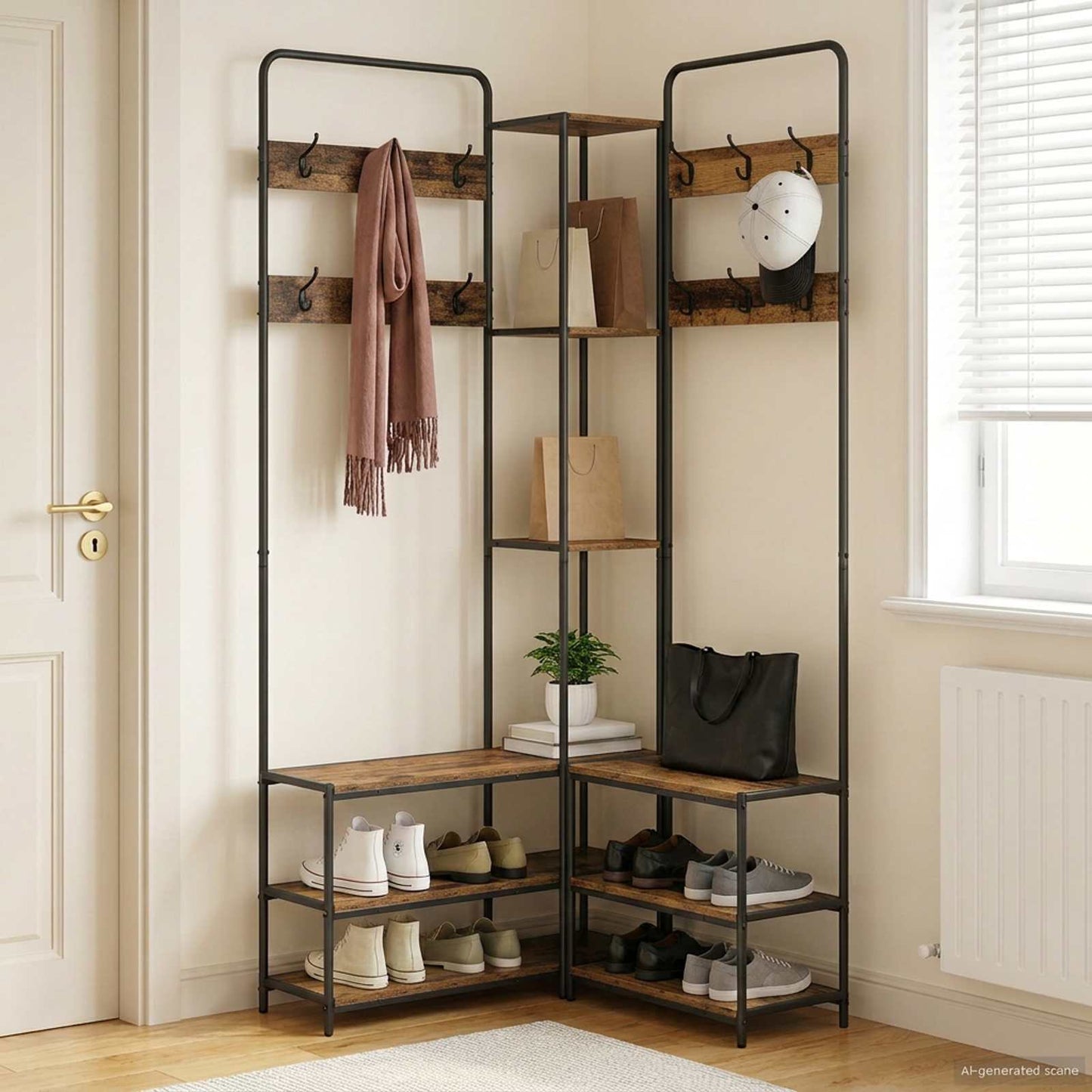 Kabátállvány cipőpaddal Antik Fa 143 x 30 x 199,5 cm Szerelt Fa